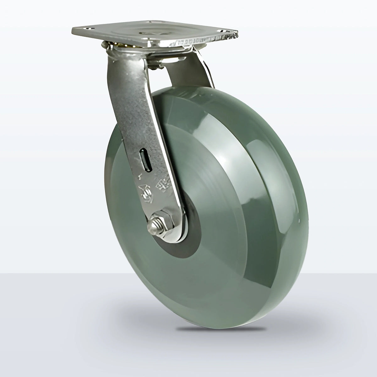 Stainless Steel 8" Premium Solid Polyurethane Caster, Top Plate, 1250 lb Capacity - Delrin Bearing
