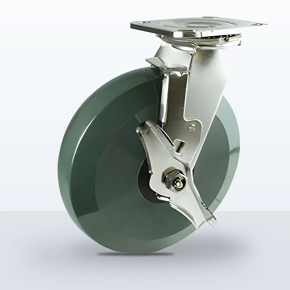 Stainless Steel 8" Premium Solid Polyurethane Caster, Top Plate, 1250 lb Capacity - Delrin Bearing