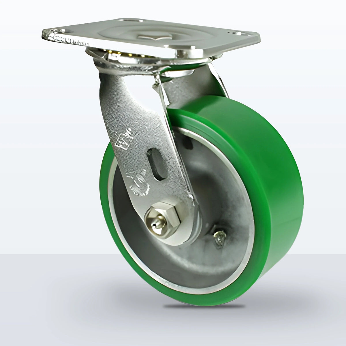 Stainless Steel 5" Polyurethane on Aluminum Caster, Top Plate, 900 lb Capacity - Delrin Bearing