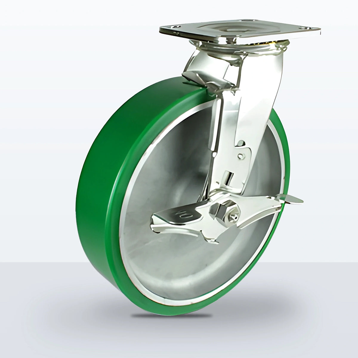 Stainless Steel 8" Polyurethane on Aluminum Caster, Top Plate, 1250 lb Capacity - Delrin Bearing