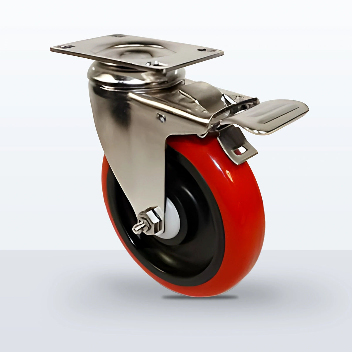 Stainless Steel 5" Polyurethane on Polypropylene Caster, Top Plate, 300 lb Capacity - Delrin with Delrin Spanner Bushing