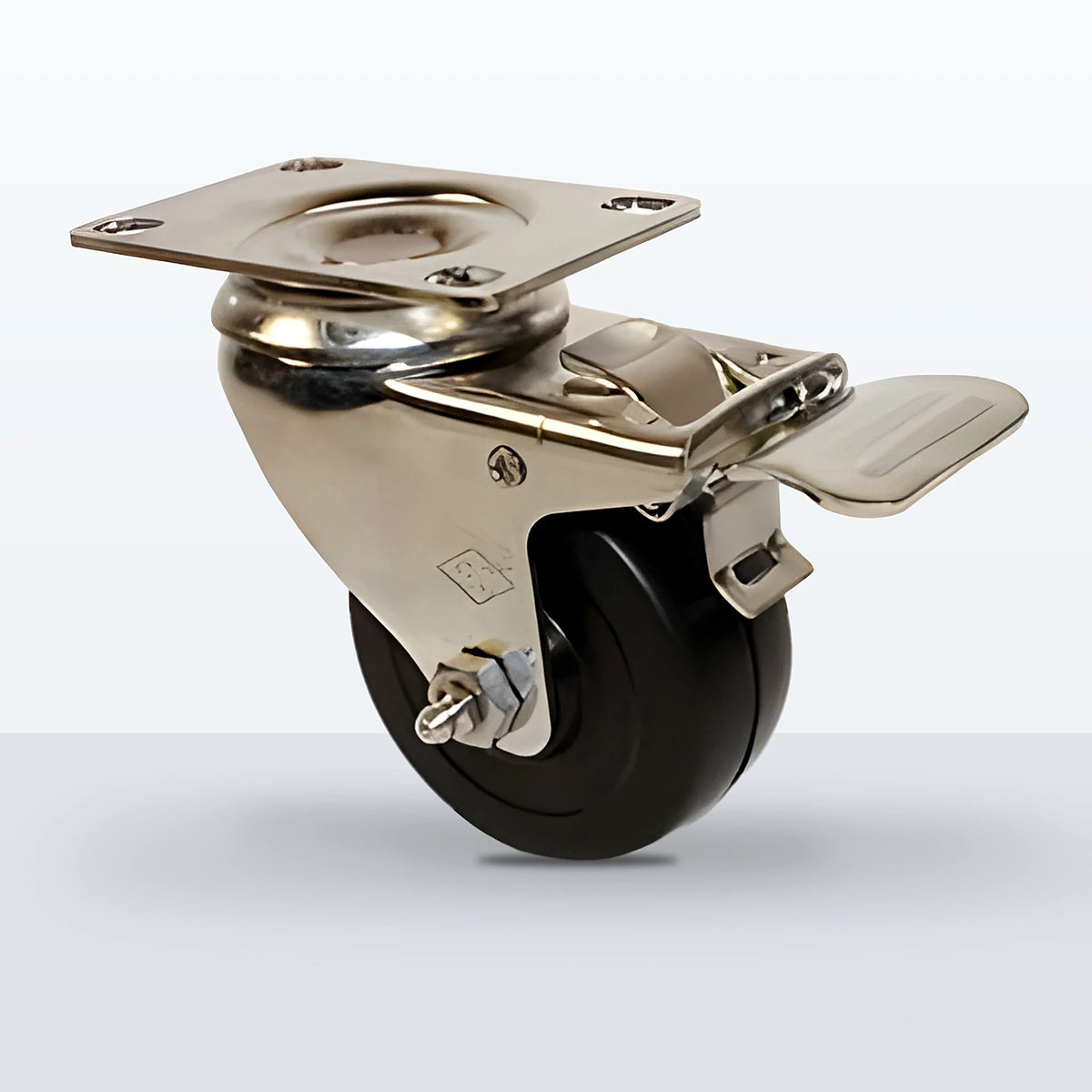 Stainless Steel 3" Soft Rubber Caster, Top Plate, 175 lb Capacity - Plain, 2-3/8 X 3-5/8 Plate