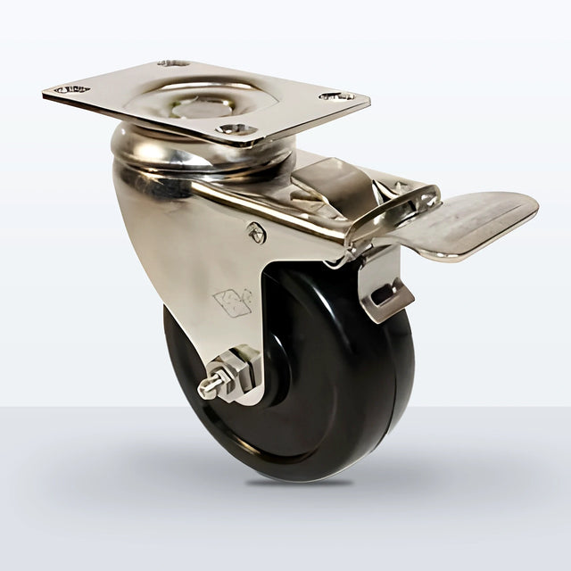 Stainless Steel 3-1/2" Soft Rubber Caster, Top Plate, 200 lb Capacity - Plain