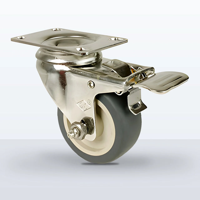 Stainless Steel 3" Thermoplastic Rubber on Polyolefin Caster, Top Plate, 210 lb Capacity - Plain with Stainless Steel Bushing