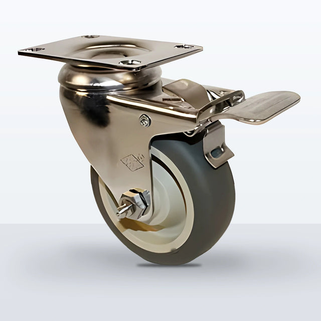 Stainless Steel 3-1/2" Thermoplastic Rubber on Polyolefin Caster, Top Plate, 230 lb Capacity - Plain with Stainless Steel Bushing
