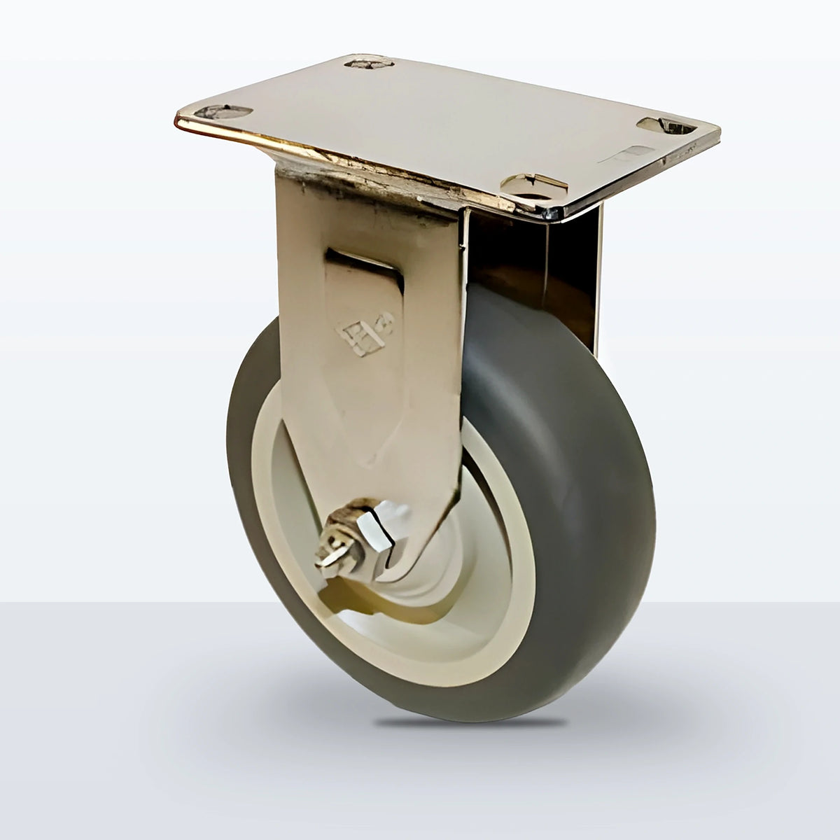 Stainless Steel 4" Thermoplastic Rubber on Polyolefin Caster, Top Plate, 250 lb Capacity - Plain with Stainless Steel Bushing