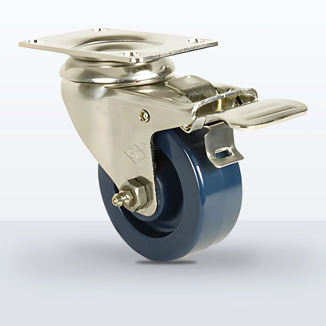 Stainless Steel 3" Solid Polyurethane Caster, Top Plate, 300 lb Capacity - Plain with Stainless Steel Bushing, 2-3/8 X 3-5/8 Plate
