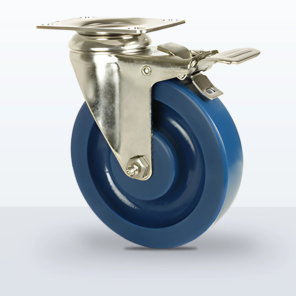 Stainless Steel 5" Solid Polyurethane Caster, Top Plate, 350 lb Capacity - Plain with Stainless Steel Bushing, 2-3/8 X 3-5/8 Plate