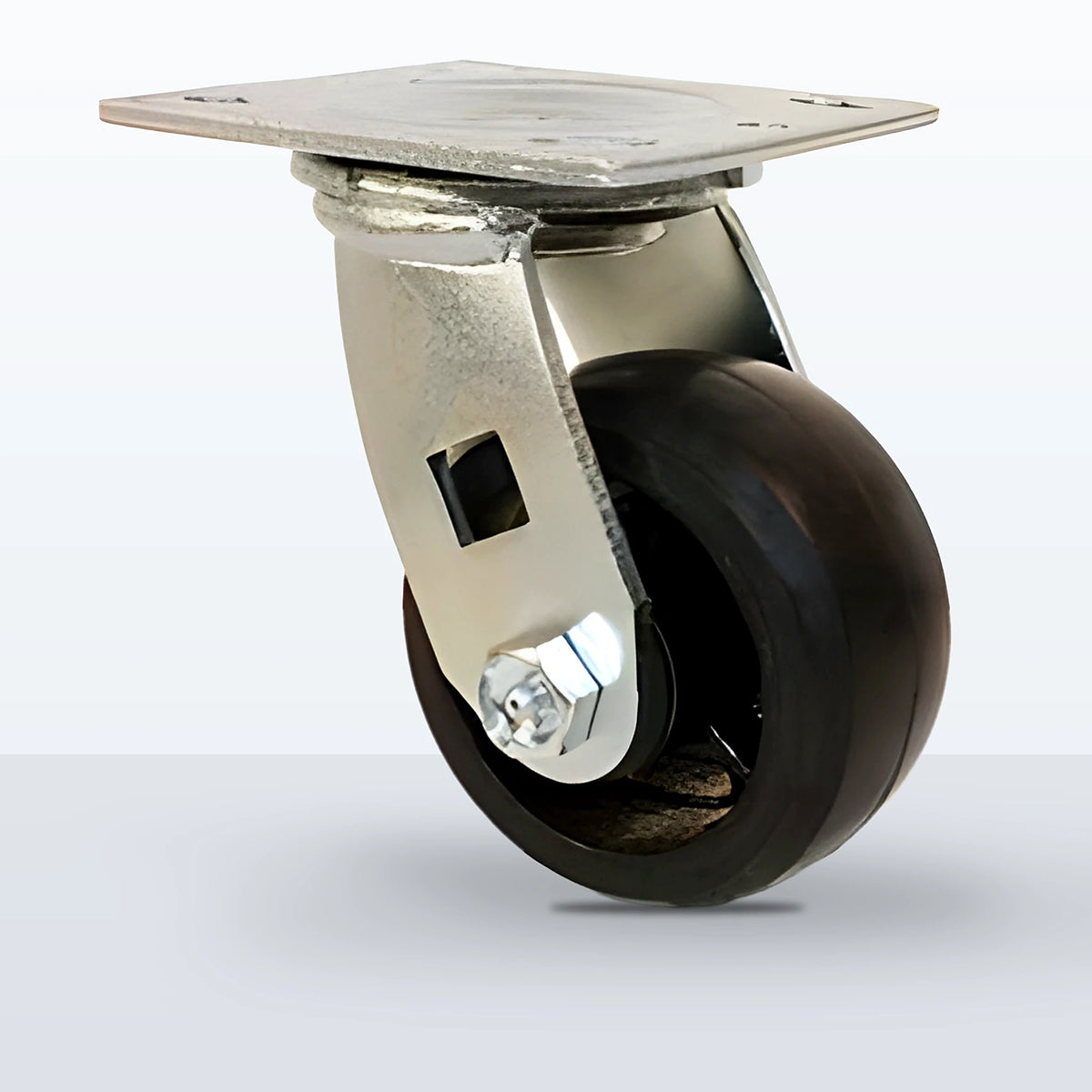 4" Rubber on Cast Iron Caster, Top Plate, 400 lb Capacity - Roller Bearing, 4 X 4-1/2 Plate, 5-5/8" Overall Height