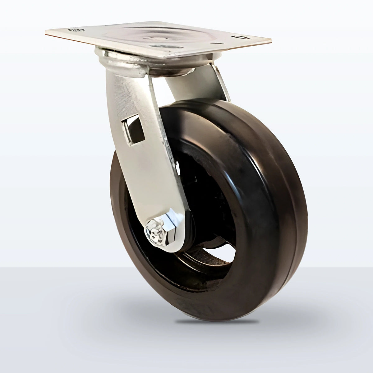 6" Rubber on Cast Iron Caster, Top Plate, 550 lb Capacity - Roller Bearing, 4 X 4-1/2 Plate, 7-1/2" Overall Height