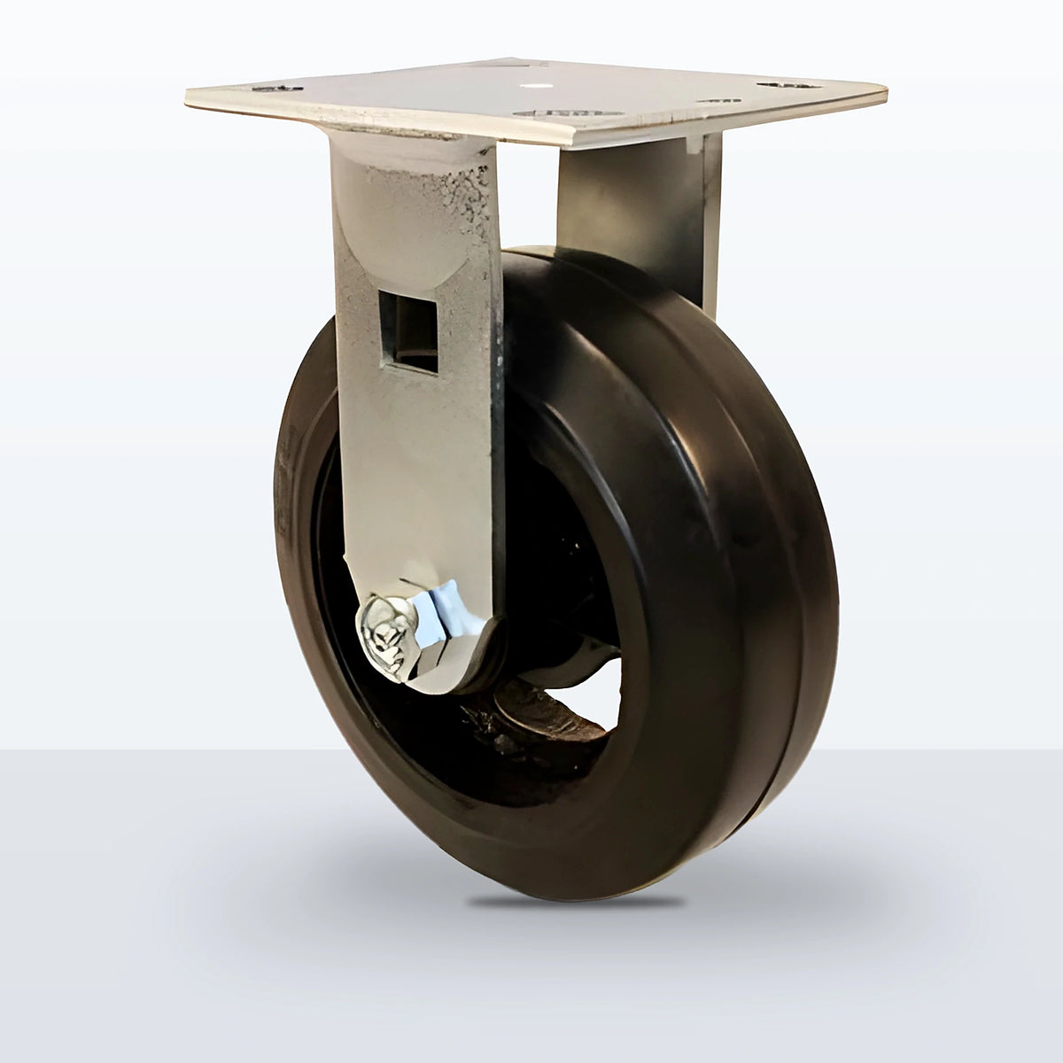 6" Rubber on Cast Iron Caster, Top Plate, 550 lb Capacity - Roller Bearing, 4 X 4-1/2 Plate, 7-1/2" Overall Height