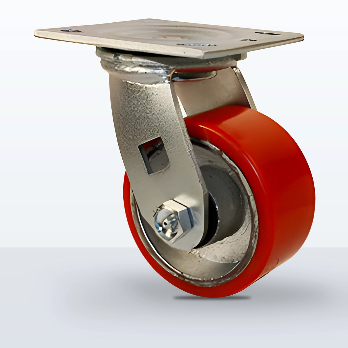 4" Polyurethane on Cast Iron Caster, Top Plate, 800 lb Capacity - Roller Bearing, 4 X 4-1/2 Plate, 5-5/8" Overall Height