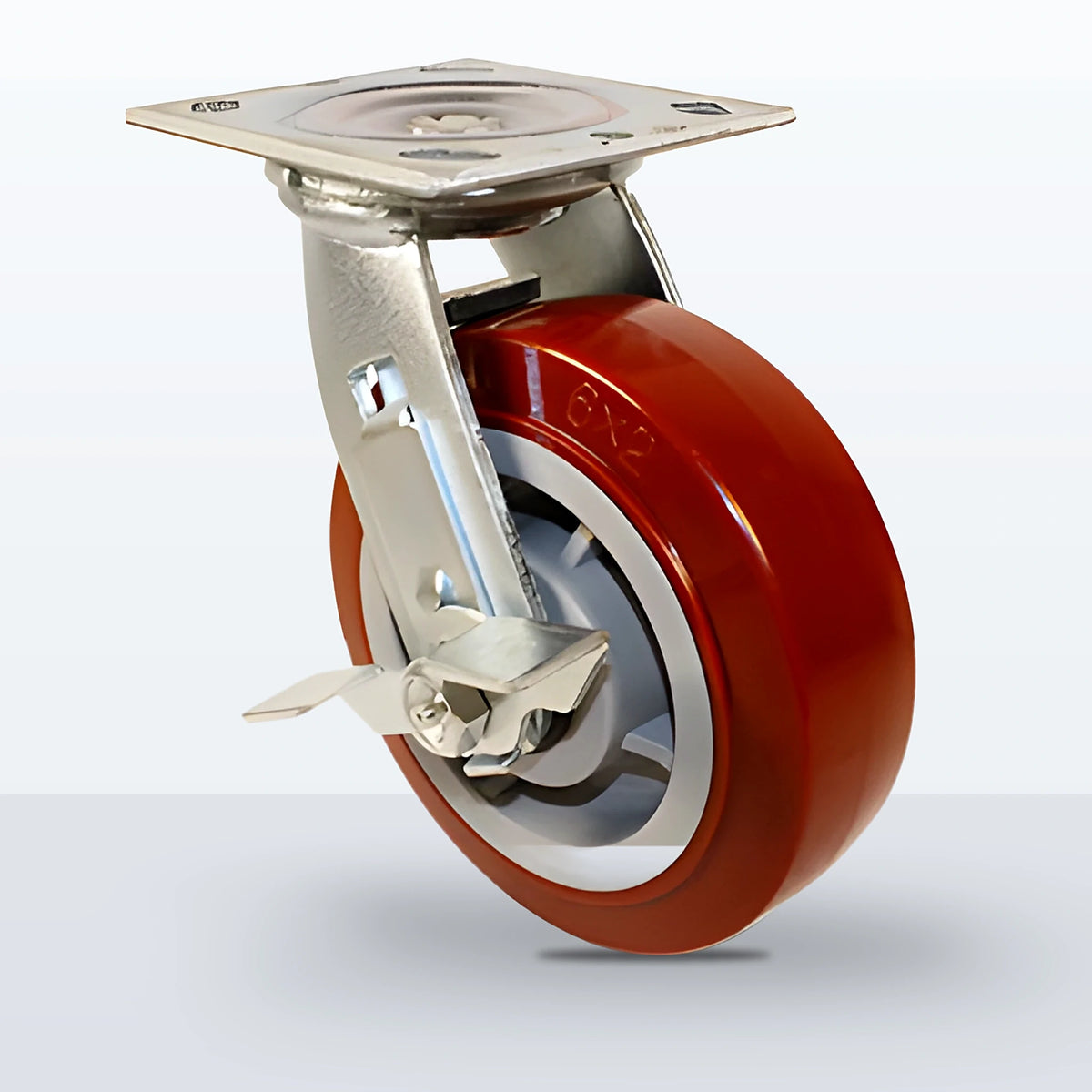 6" Polyurethane on Polypropylene Caster, Top Plate, 900 lb Capacity - Roller Bearing (10901)
