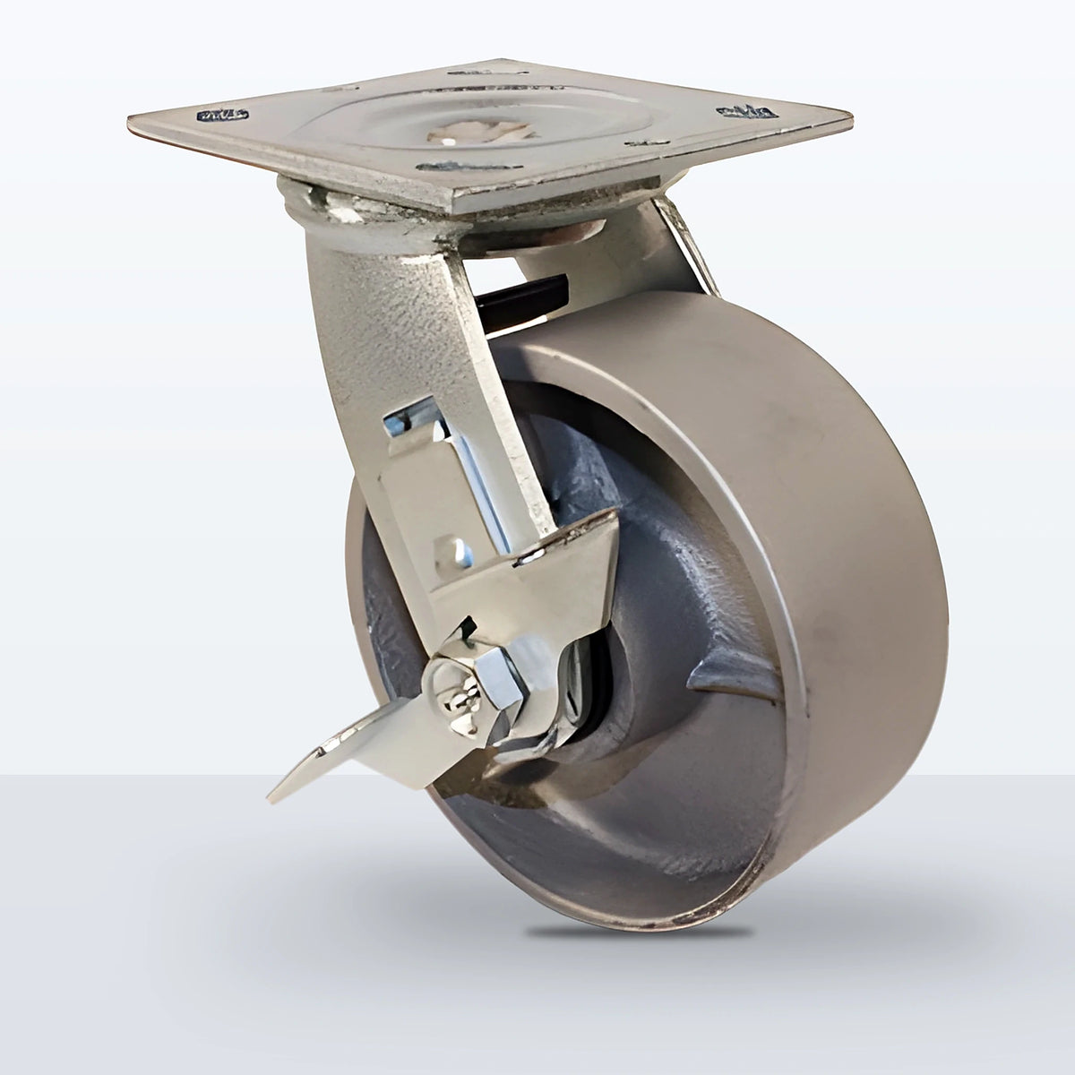 5" Cast Iron Caster, Top Plate, 1000 lb Capacity - Roller Bearing, 4 X 4-1/2 Plate, 6-1/2" Overall Height