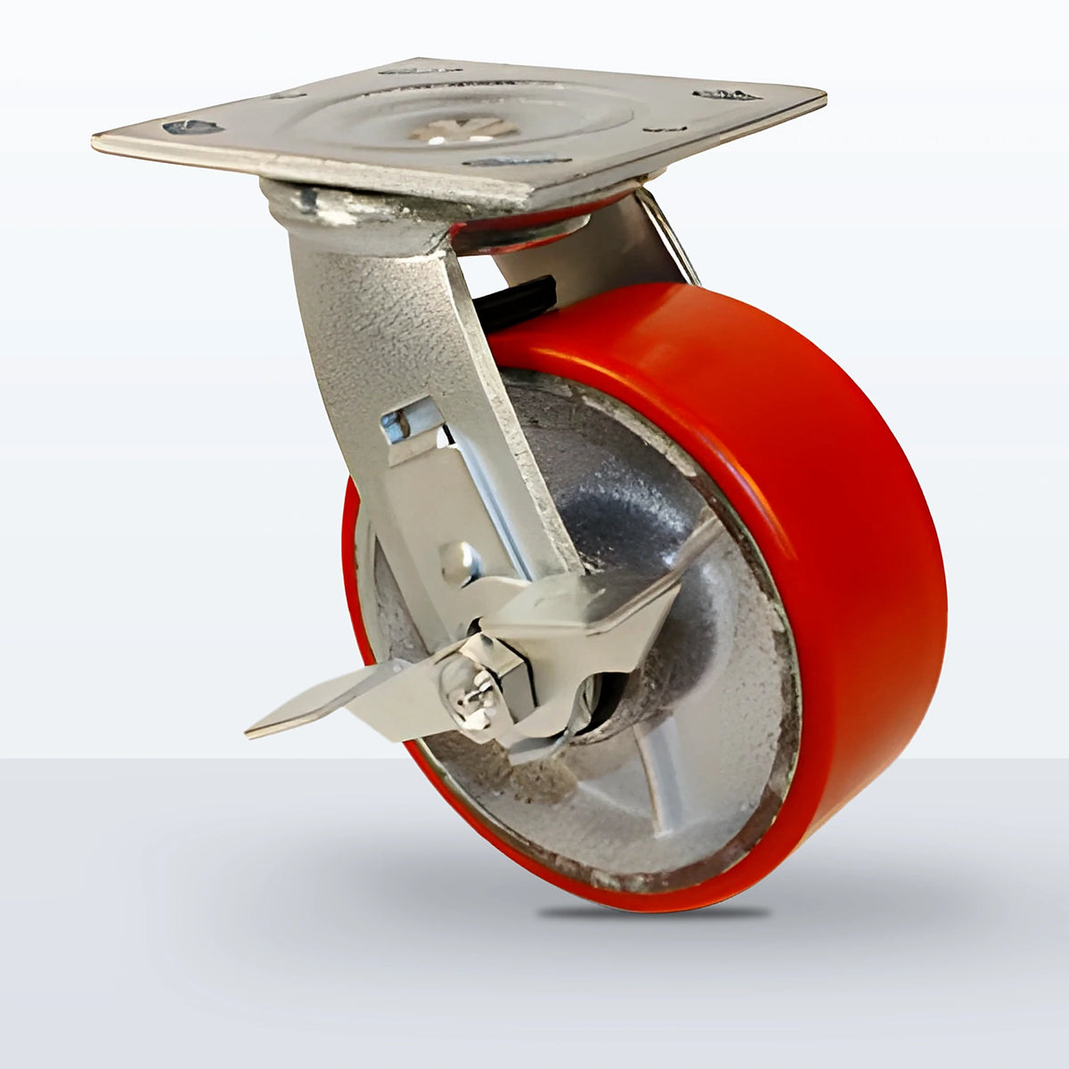 5" Polyurethane on Cast Iron Caster, Top Plate, 1100 lb Capacity - Roller Bearing, 4 X 4-1/2 Plate, 6-1/2" Overall Height