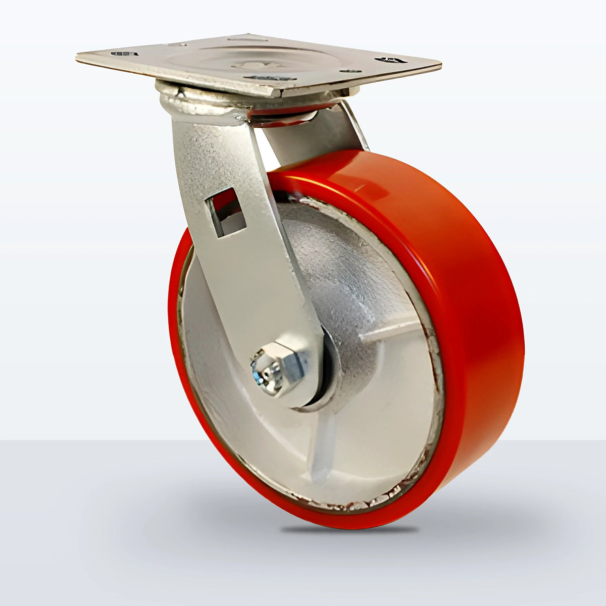 6" Polyurethane on Cast Iron Caster, Top Plate, 1200 lb Capacity - Roller Bearing, 4 X 4-1/2 Plate, 7-1/2" Overall Height