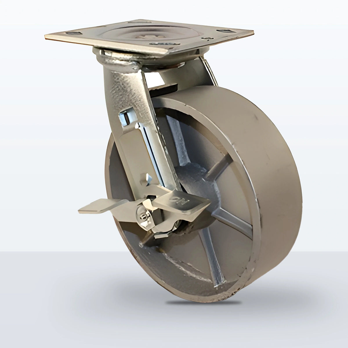 6" Cast Iron Caster, Top Plate, 1200 lb Capacity - Roller Bearing, 4 X 4-1/2 Plate, 7-1/2" Overall Height