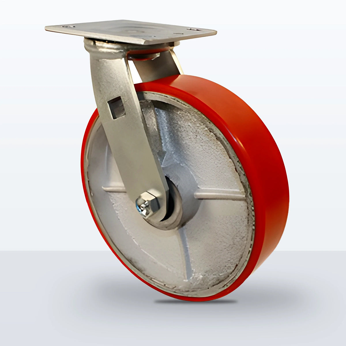 8" Polyurethane on Cast Iron Caster, Top Plate, 1250 lb Capacity - Roller Bearing, 4 X 4-1/2 Plate, 9-1/2" Overall Height