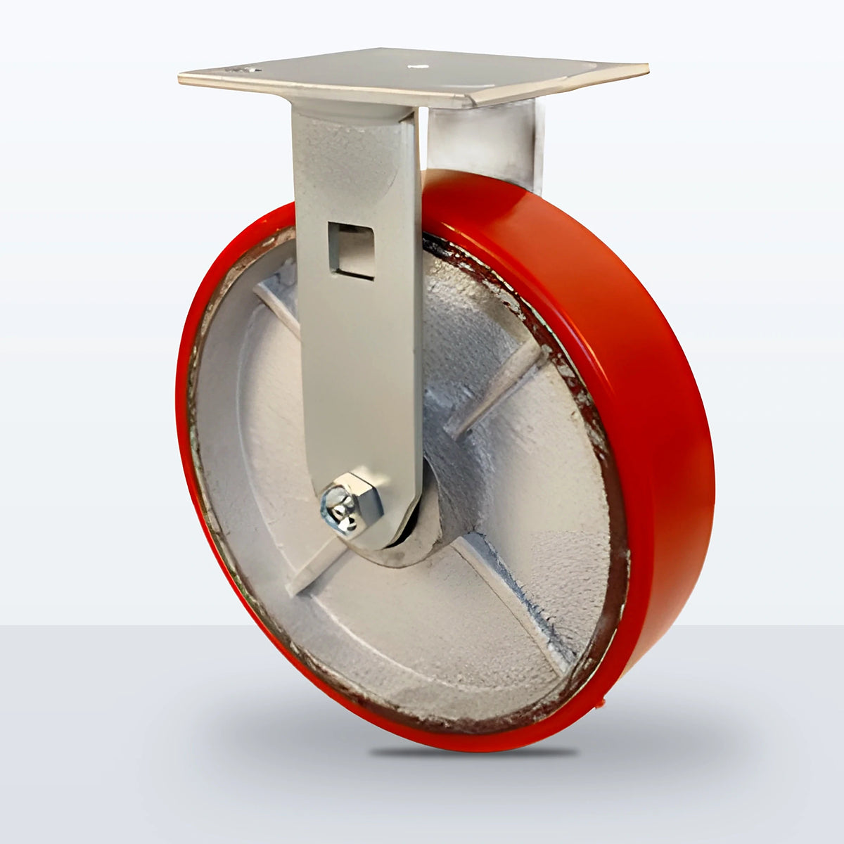 8" Polyurethane on Cast Iron Caster, Top Plate, 1250 lb Capacity - Roller Bearing, 4 X 4-1/2 Plate, 9-1/2" Overall Height