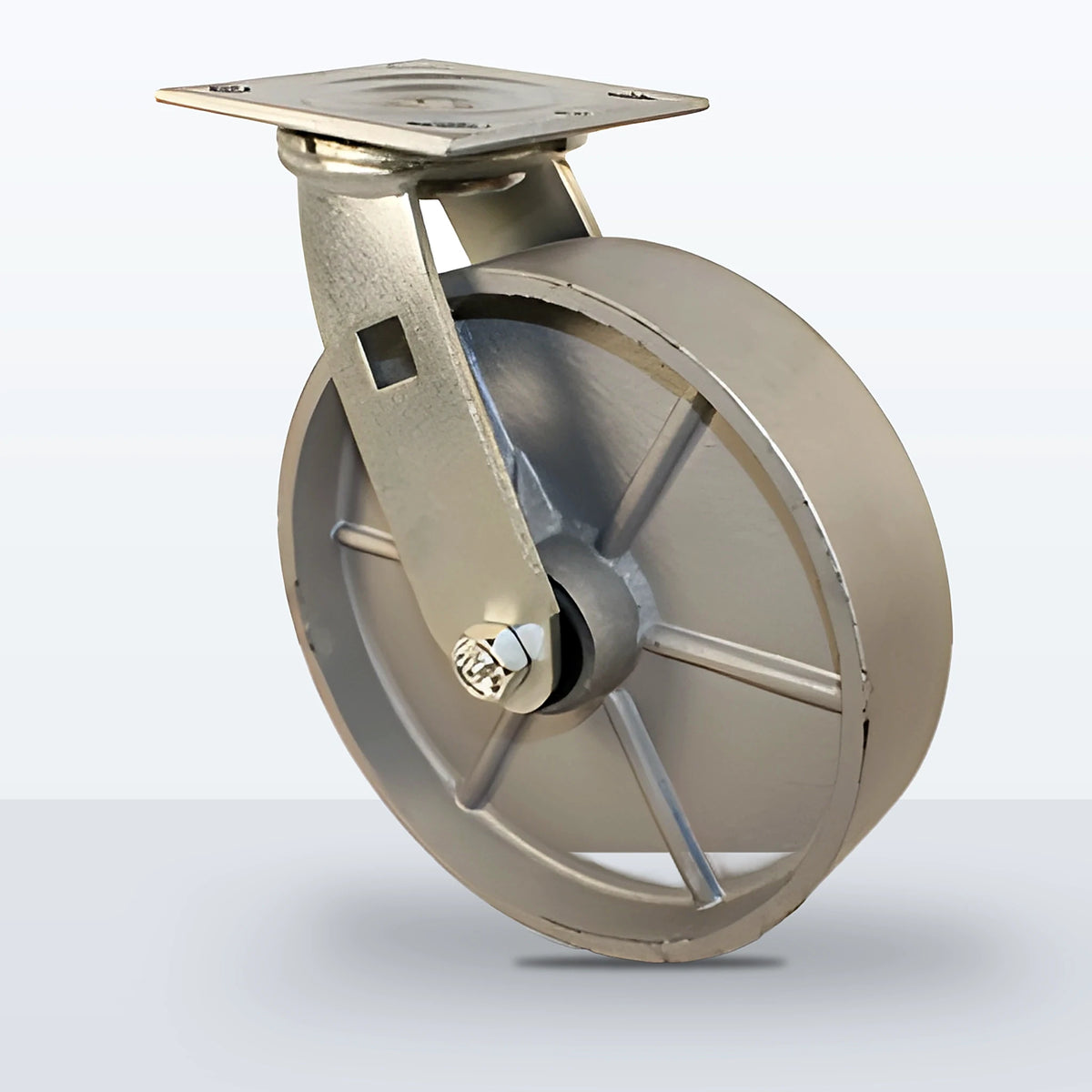 8" Cast Iron Caster, Top Plate, 1250 lb Capacity - Roller Bearing, 4 X 4-1/2 Plate, 9-1/2" Overall Height