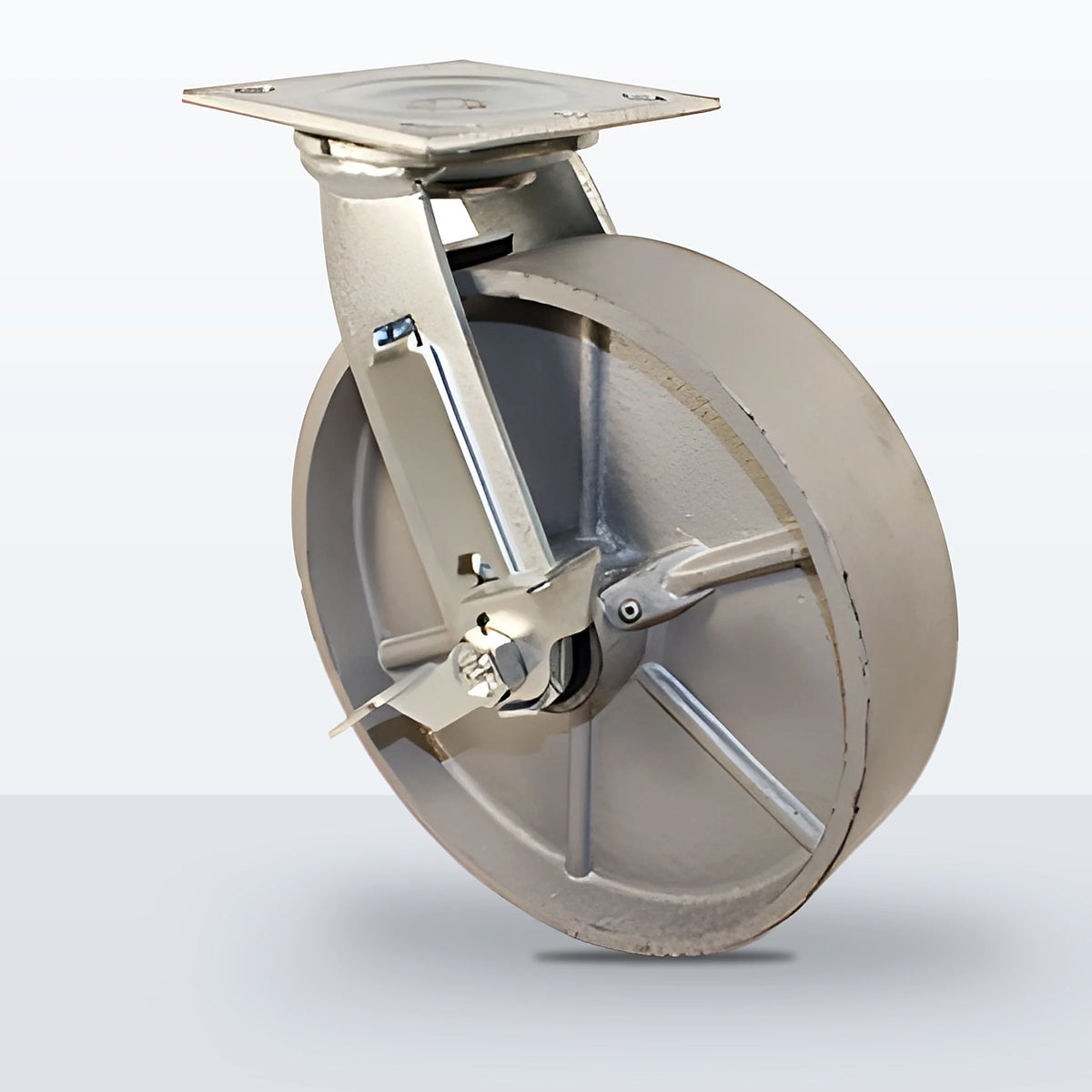 8" Cast Iron Caster, Top Plate, 1250 lb Capacity - Roller Bearing, 4 X 4-1/2 Plate, 9-1/2" Overall Height