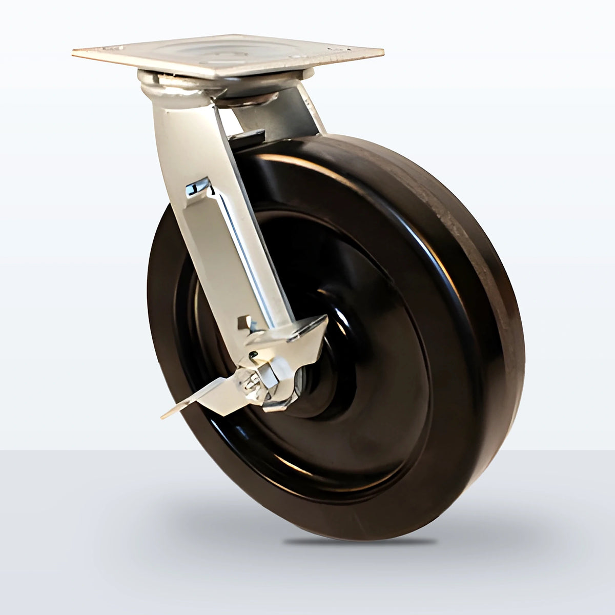 8" Phenolic Caster, Top Plate, 1250 lb Capacity - Roller Bearing, 4 X 4-1/2 Plate, 9-1/2" Overall Height