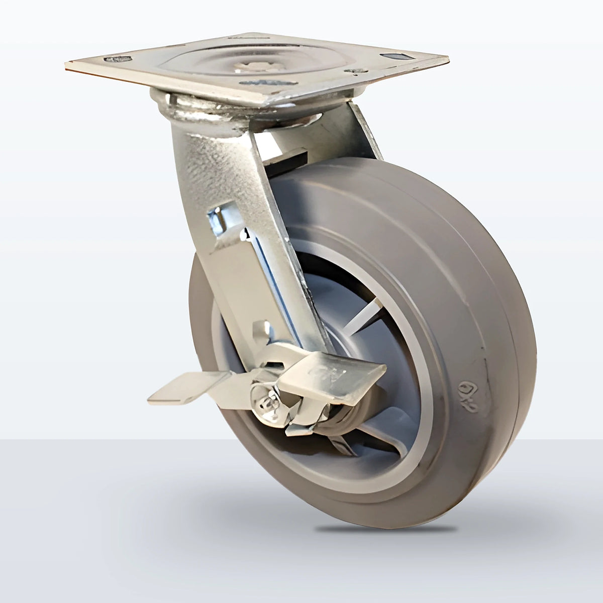 6" Thermoplastic Rubber Caster, Top Plate, 500 lb Capacity - Roller Bearing (10952)