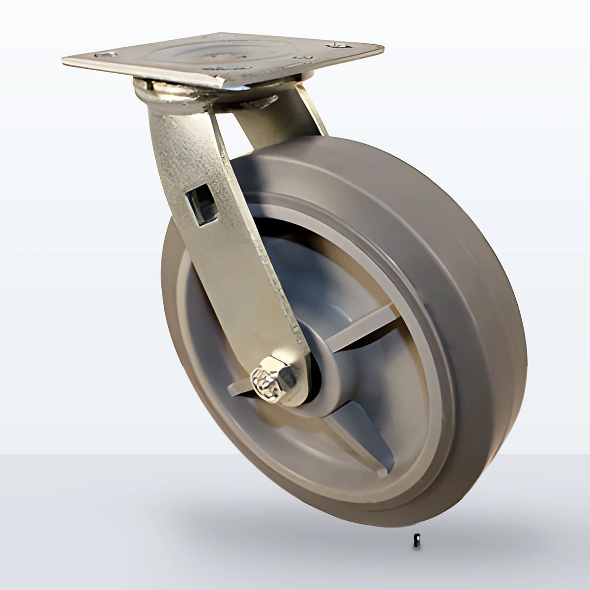 8" Thermoplastic Rubber Caster, Top Plate, 600 lb Capacity - Roller Bearing, 4 X 4-1/2 Plate, 9-1/2" Overall Height