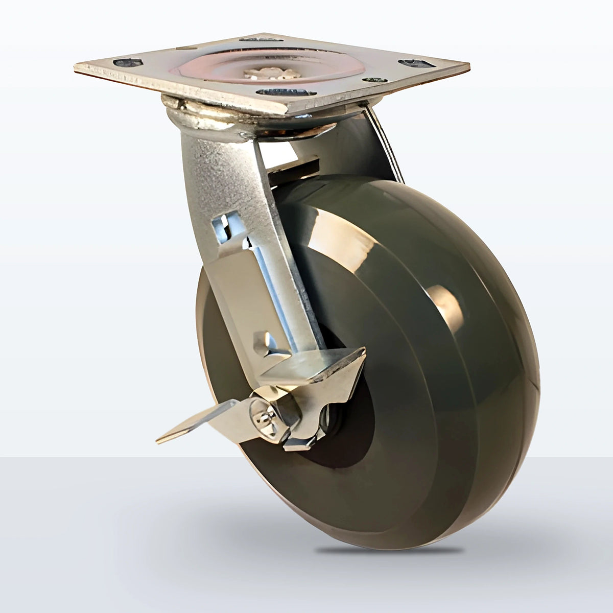 6" Premium Solid Polyurethane Caster, Top Plate, 1250 lb Capacity - Roller Bearing, 4 X 4-1/2 Plate