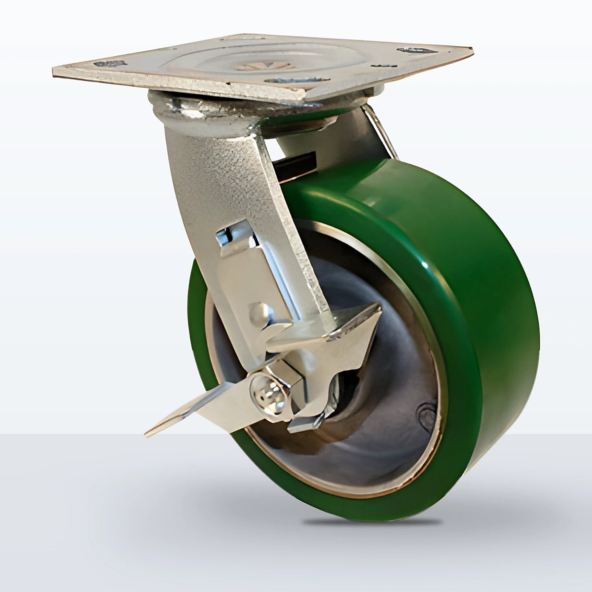 6" Polyurethane on Aluminum Caster, Top Plate, 1200 lb Capacity - Roller Bearing, 4 X 4-1/2 Plate, 7-1/2" Overall Height