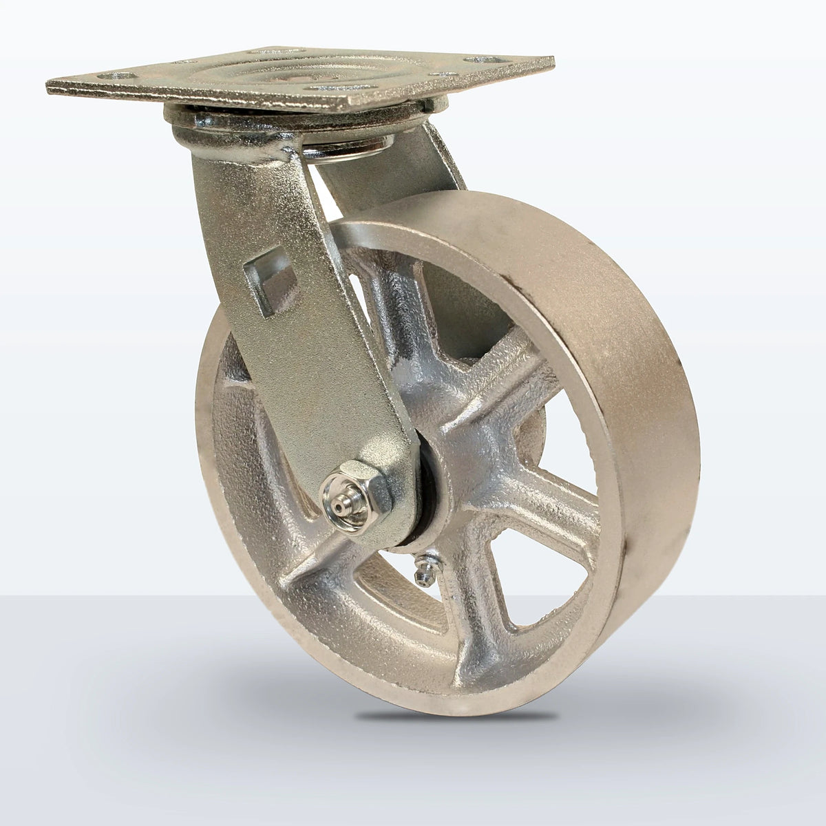 6" Cast Iron Caster, Top Plate, 1200 lb Capacity - Roller Bearing, 4 X 4-1/2 Plate, 7-1/2" Overall Height, Zinc