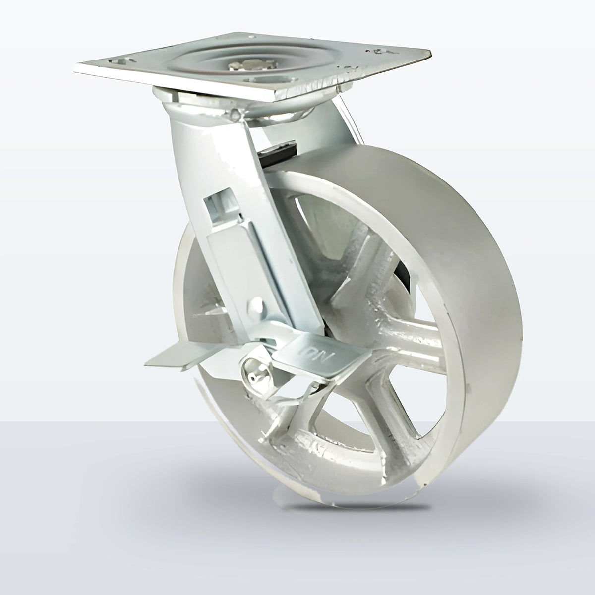 6" Cast Iron Caster, Top Plate, 1200 lb Capacity - Roller Bearing, 4 X 4-1/2 Plate, 7-1/2" Overall Height, Zinc