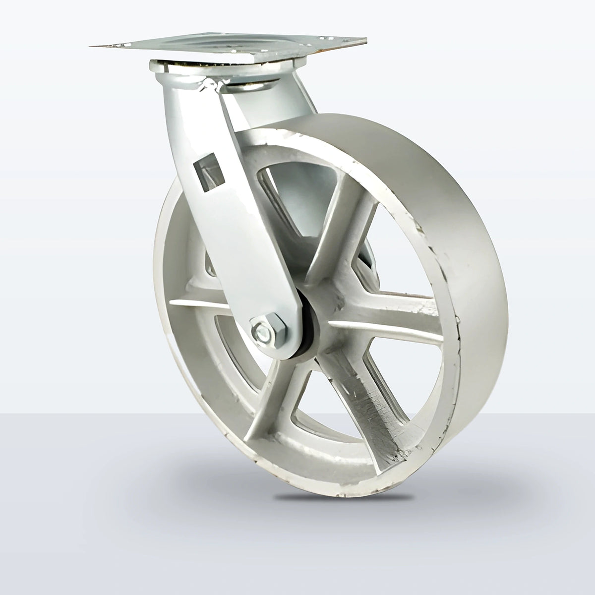 8" Cast Iron Caster, Top Plate, 1250 lb Capacity - Roller Bearing, 4 X 4-1/2 Plate, 9-1/2" Overall Height, Zinc