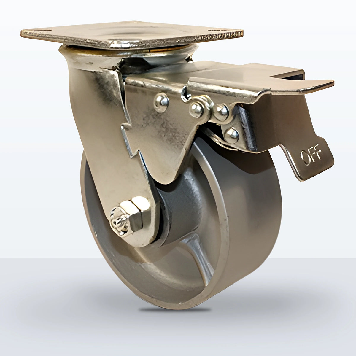 5" Cast Iron Caster, Top Plate, 1000 lb Capacity - Roller Bearing, 4 X 4-1/2 Plate, 6-1/2" Overall Height