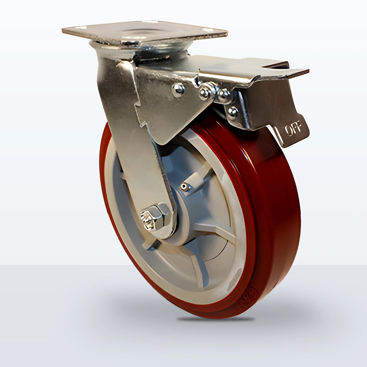 8" Polyurethane on Polypropylene Caster, Top Plate, 1000 lb Capacity - Roller Bearing, 4 X 4-1/2 Plate, 9-1/2" Overall Height