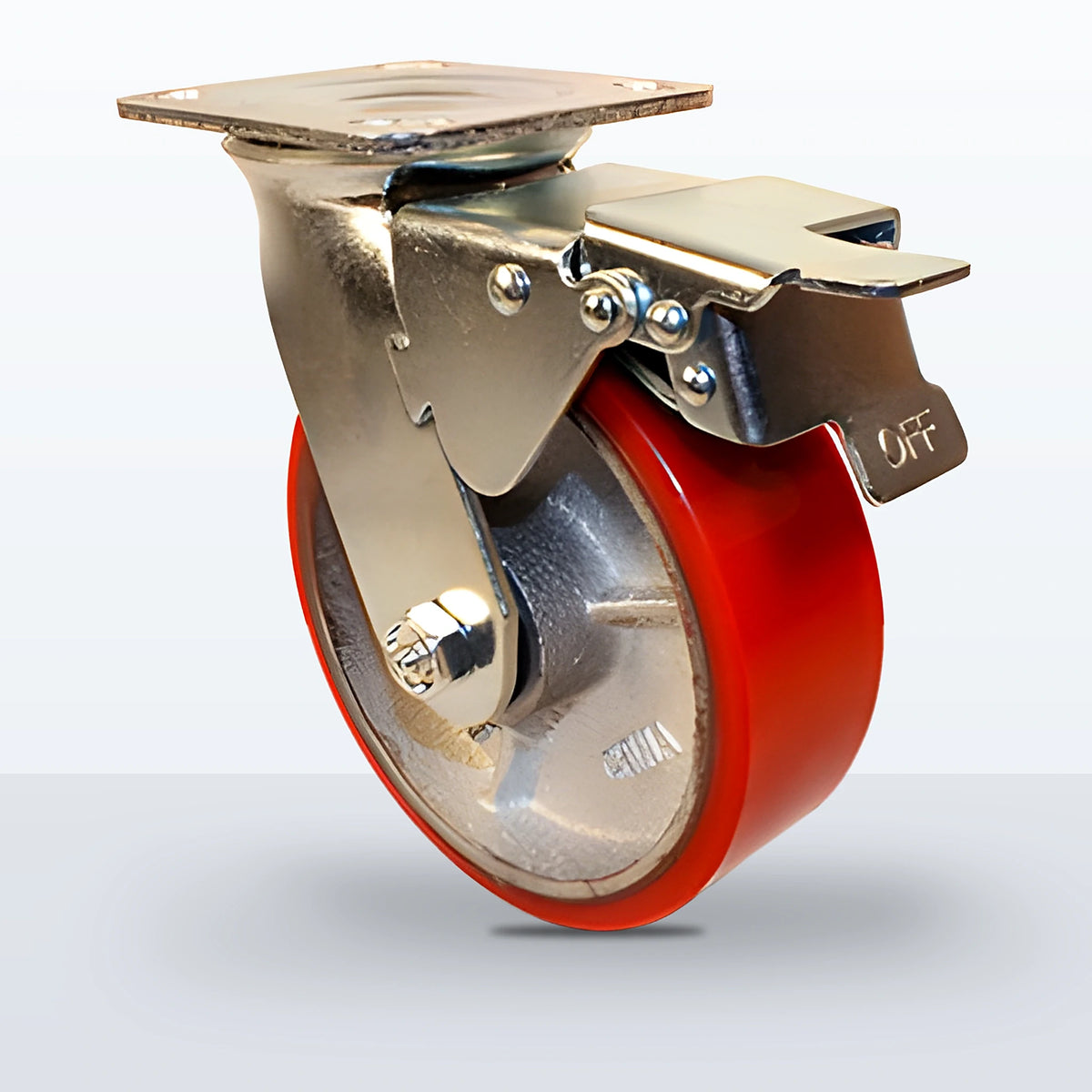 6" Polyurethane on Cast Iron Caster, Top Plate, 1200 lb Capacity - Roller Bearing, 4 X 4-1/2 Plate, 7-1/2" Overall Height