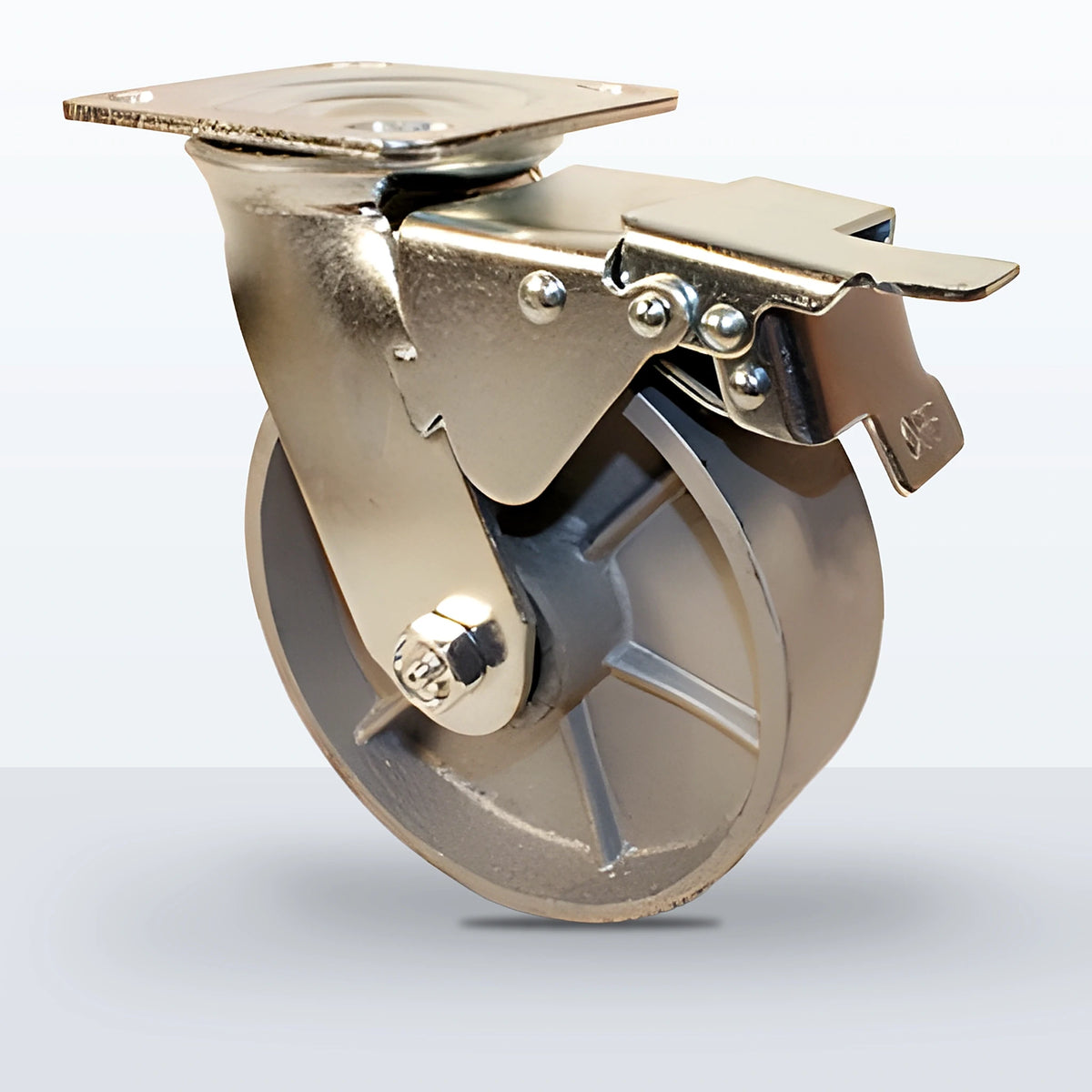 6" Cast Iron Caster, Top Plate, 1200 lb Capacity - Roller Bearing, 4 X 4-1/2 Plate, 7-1/2" Overall Height