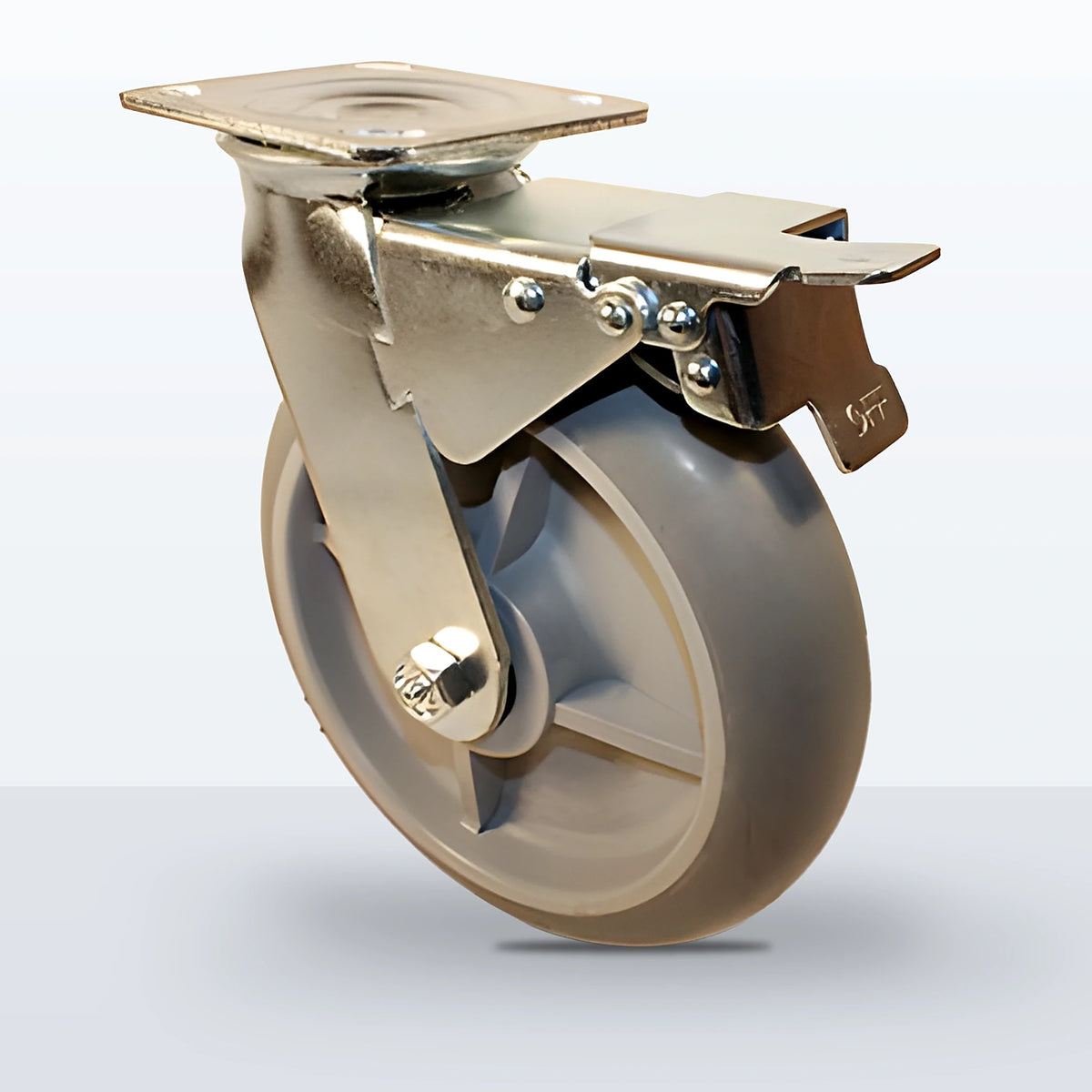 8" Thermoplastic Rubber Caster, Top Plate, 600 lb Capacity - Roller Bearing, 4 X 4-1/2 Plate, 9-1/2" Overall Height, Zinc