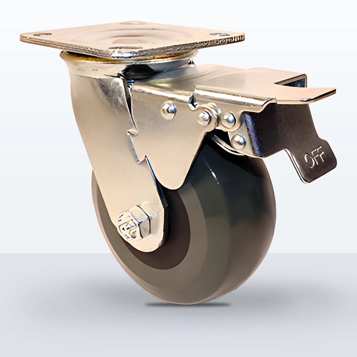 5" Premium Solid Polyurethane Caster, Top Plate, 1250 lb Capacity - Roller Bearing, 4 X 4-1/2 Plate