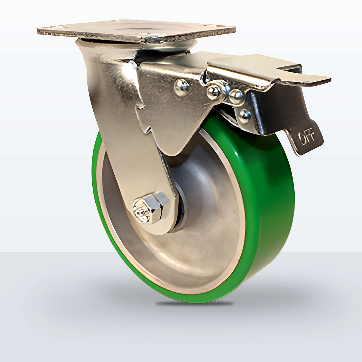 6" Polyurethane on Aluminum Caster, Top Plate, 1200 lb Capacity - Roller Bearing, 4 X 4-1/2 Plate, 7-1/2" Overall Height