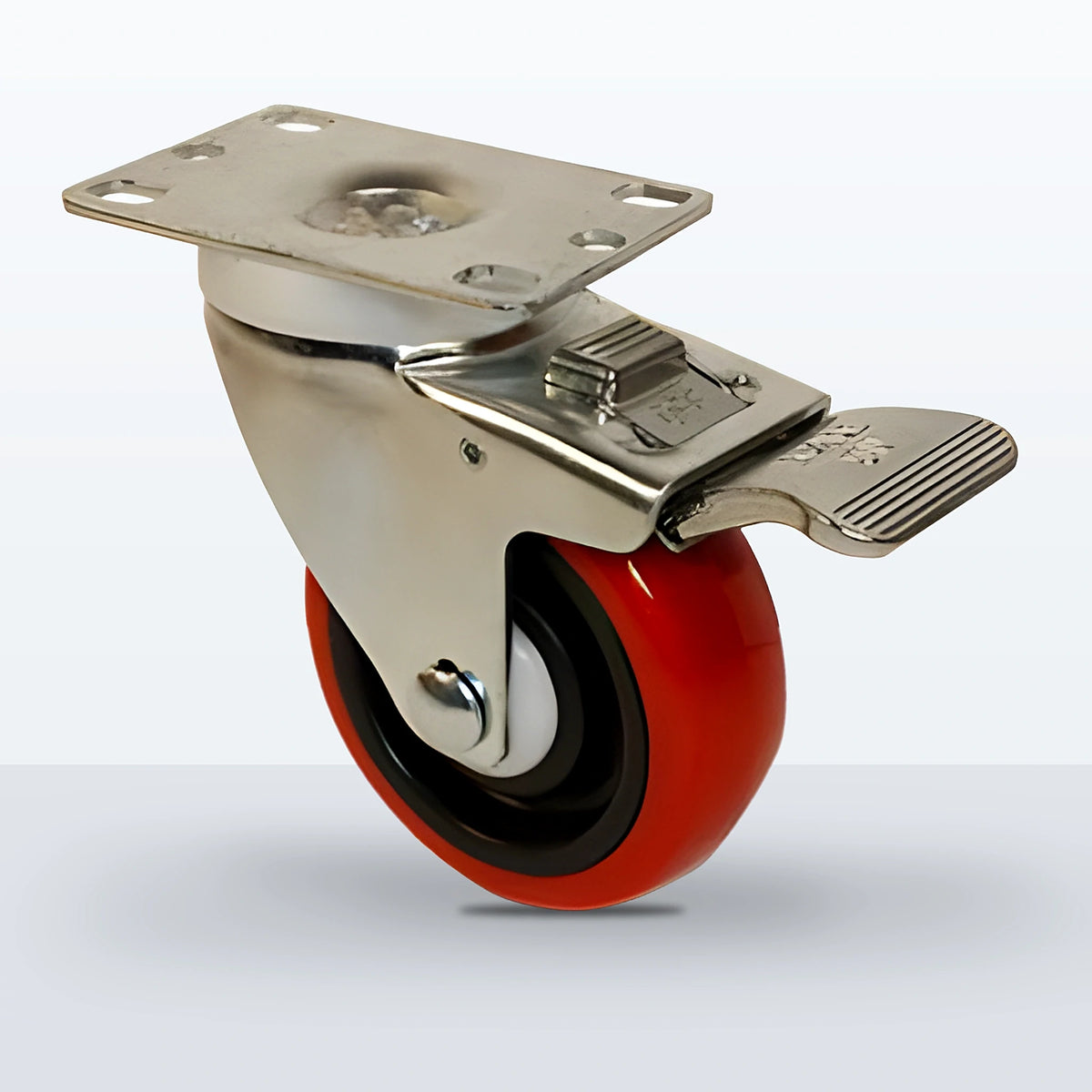 3-1/2" Polyurethane on Polypropylene Caster, Top Plate, 250 lb Capacity - Delrin with Steel Bushing