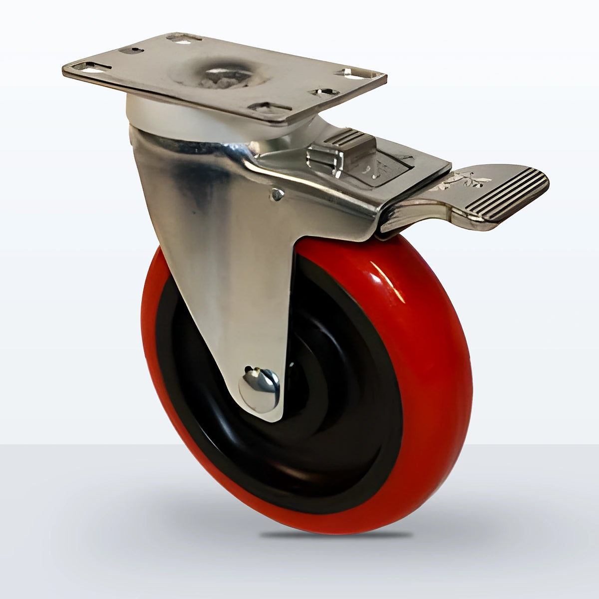 5" Polyurethane on Polypropylene Caster, Top Plate, 300 lb Capacity - Delrin with Steel Bushing