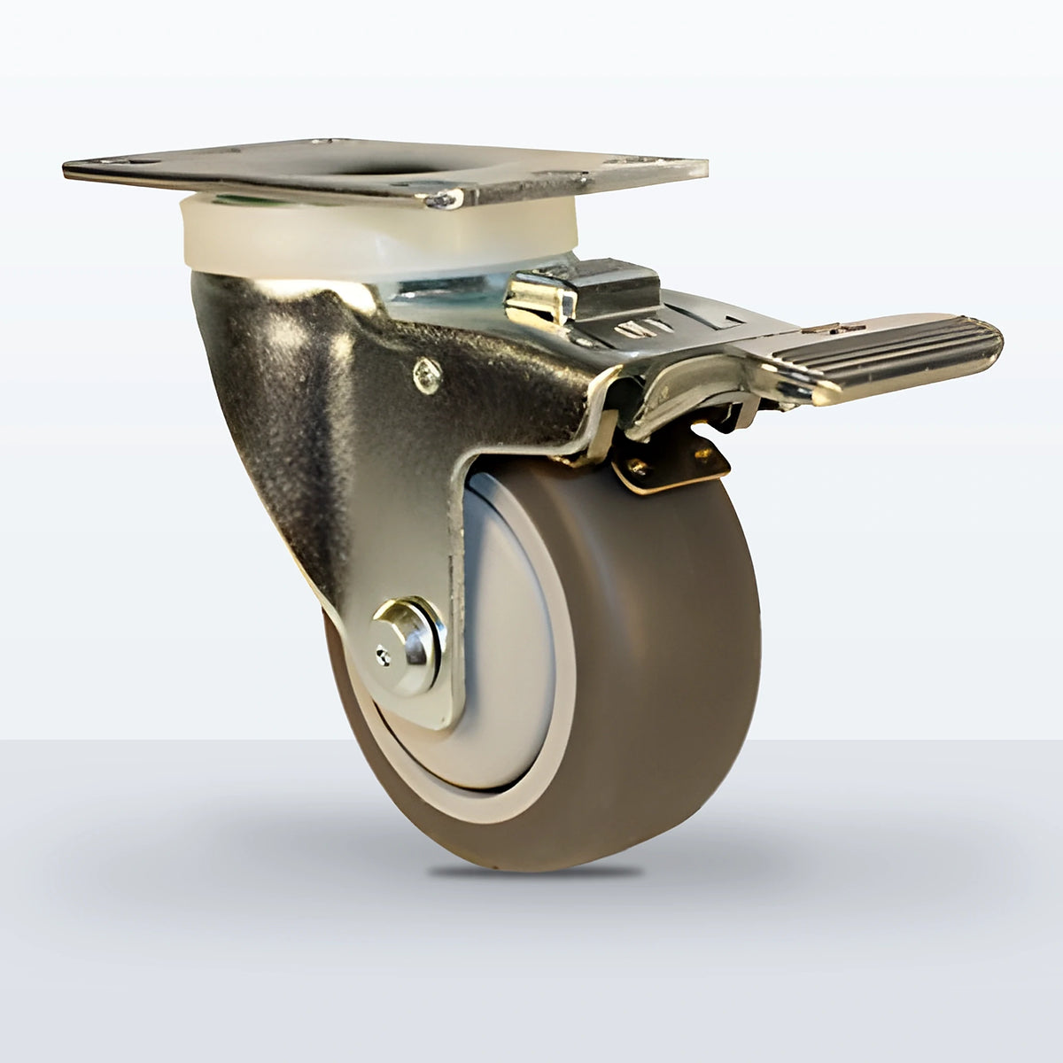3" Thermoplastic Rubber on Polypropylene Caster, Top Plate, 210 lb Capacity - Ball Bearing with Full Thread Guard