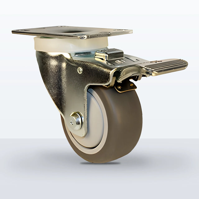 3" Thermoplastic Rubber on Polypropylene Caster, Top Plate, 210 lb Capacity - Ball Bearing with Full Thread Guard
