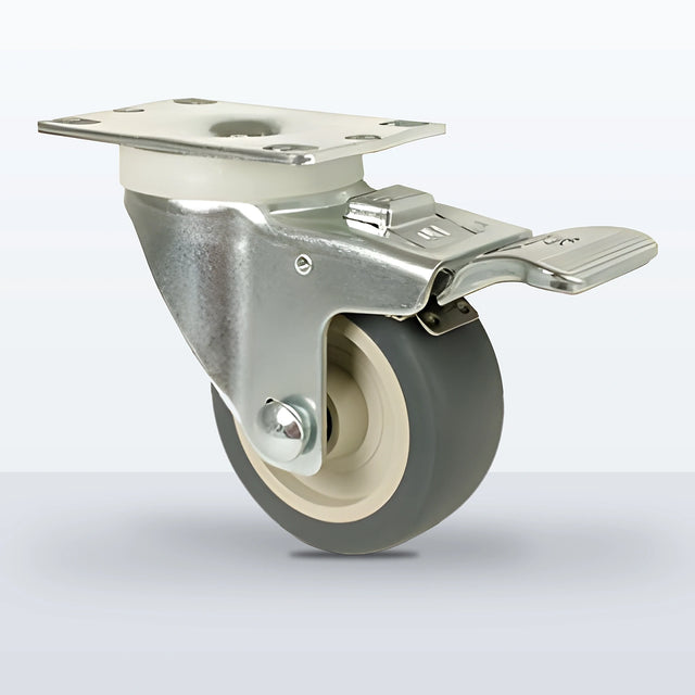 3" Thermoplastic Rubber on Polypropylene Caster, Top Plate, 210 lb Capacity - Plain with Steel Bushing
