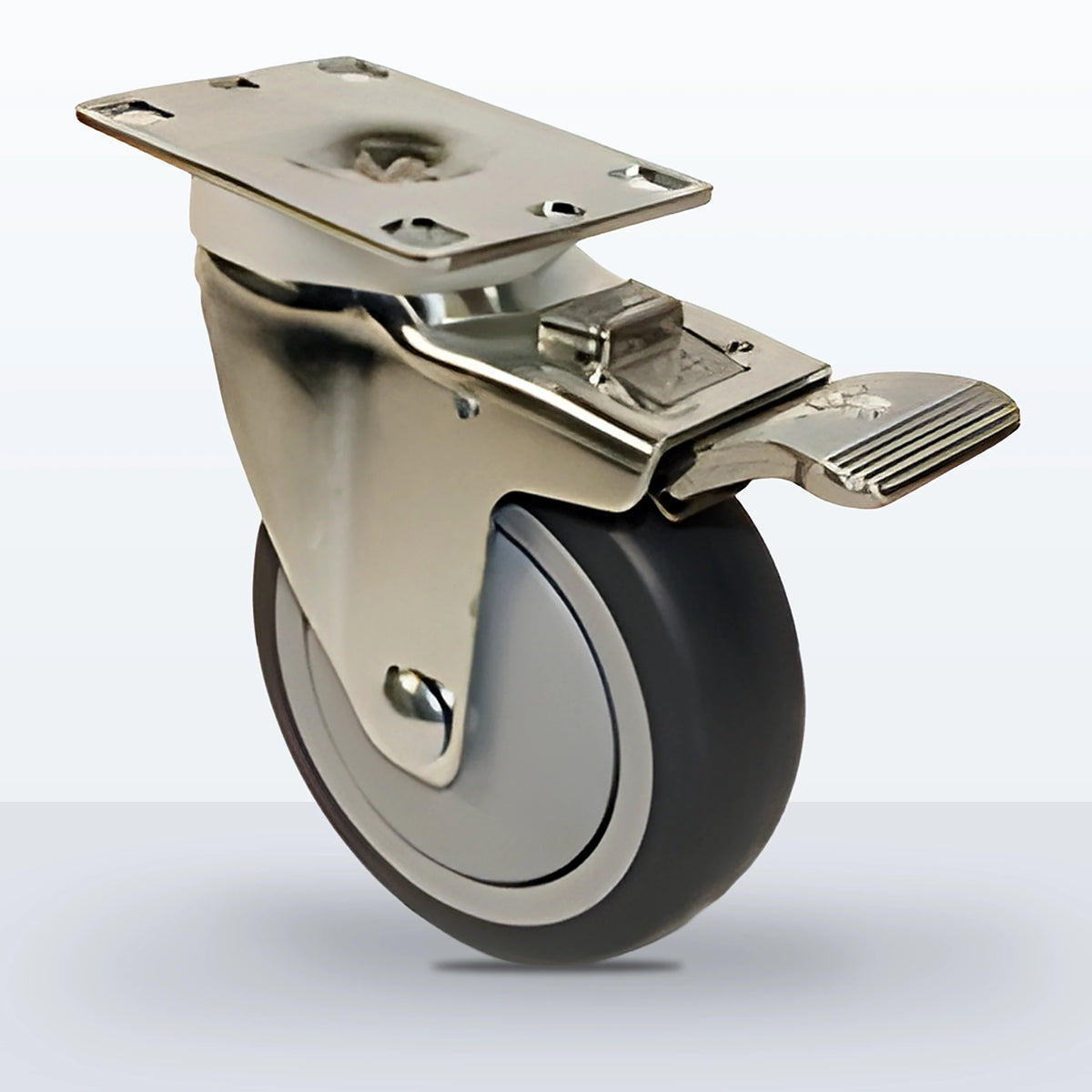 4" Thermoplastic Rubber on Polypropylene Caster, Top Plate, 250 lb Capacity - Ball Bearing with Full Thread Guard