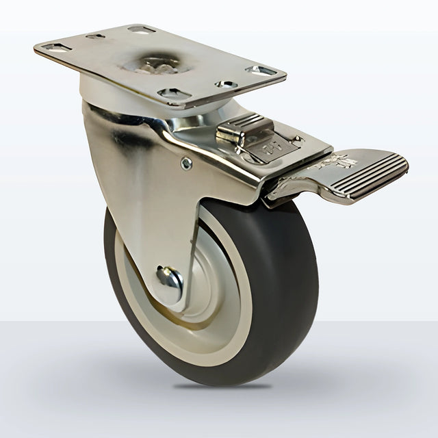 4" Thermoplastic Rubber on Polypropylene Caster, Top Plate, 250 lb Capacity - Plain with Steel Bushing
