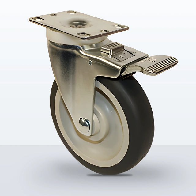 5" Thermoplastic Rubber on Polypropylene Caster, Top Plate, 300 lb Capacity - Plain with Steel Bushing