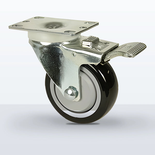 3-1/2" Polyurethane on Polypropylene Caster, Top Plate, 250 lb Capacity - Ball Bearing with Full Thread Guard