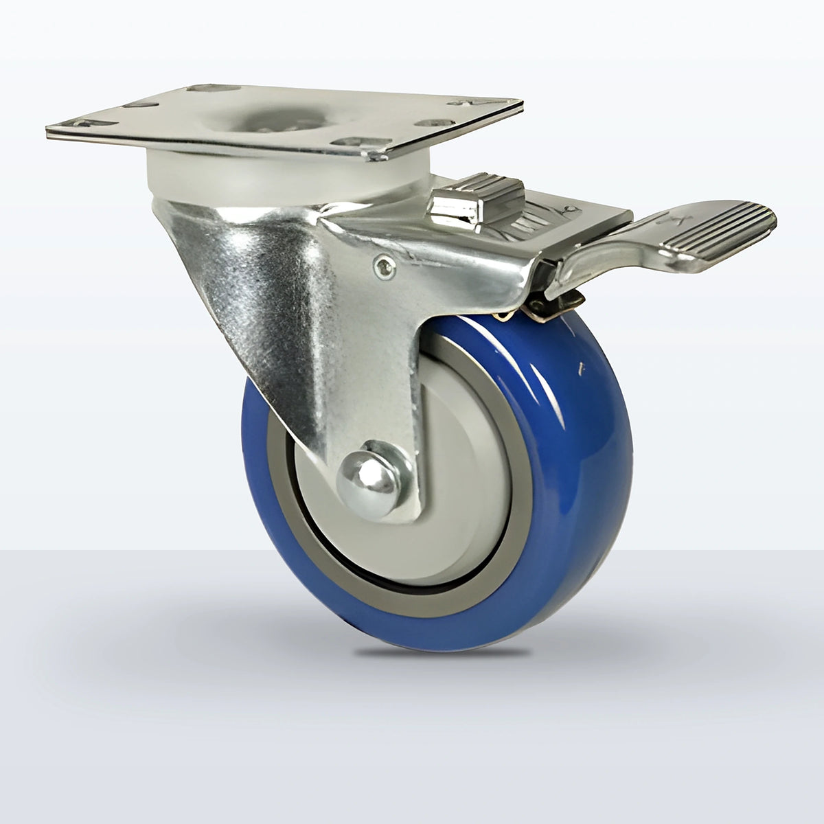 3-1/2" Polyurethane on Polypropylene Caster, Top Plate, 250 lb Capacity - Ball Bearing with Full Thread Guard